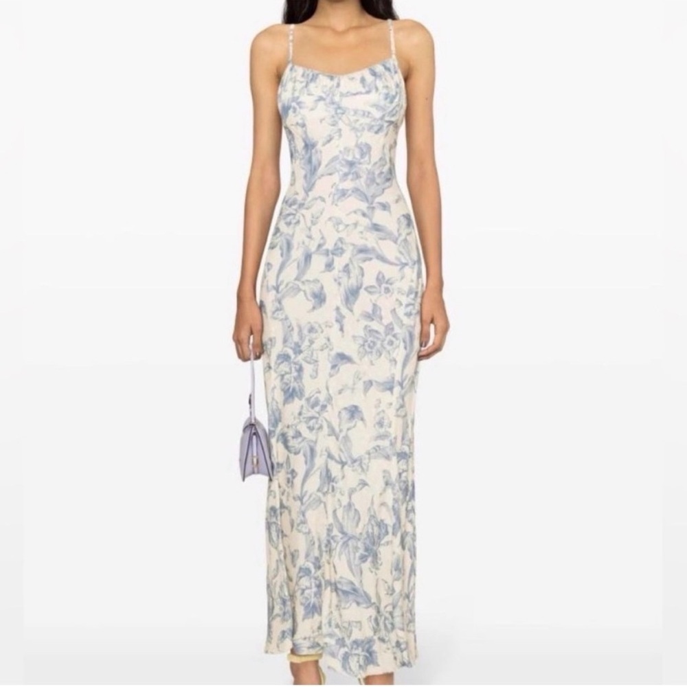 Sandro Joselle Cream and Blue FloralMaxi Dress Women’s XL